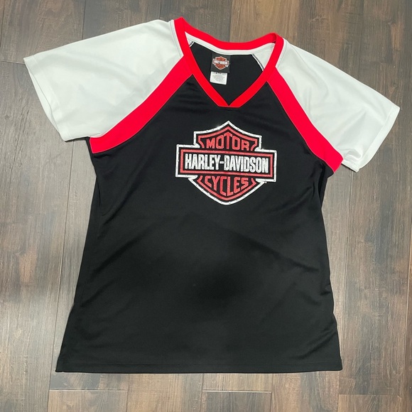 Women’s HARLEY-DAVIDSON motorcycle jersey bedazzled with rhinestones. One size - Picture 1 of 4